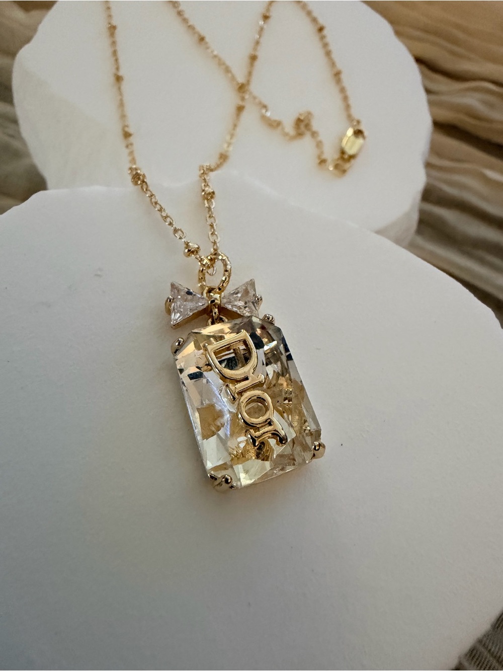 Gold Chain Necklace with Clear Crystal Pendant